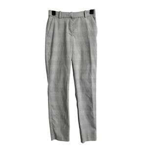 H&M Dress Pants Womens 4 Gray Check Straight Leg Twill Pleated Stretch Office